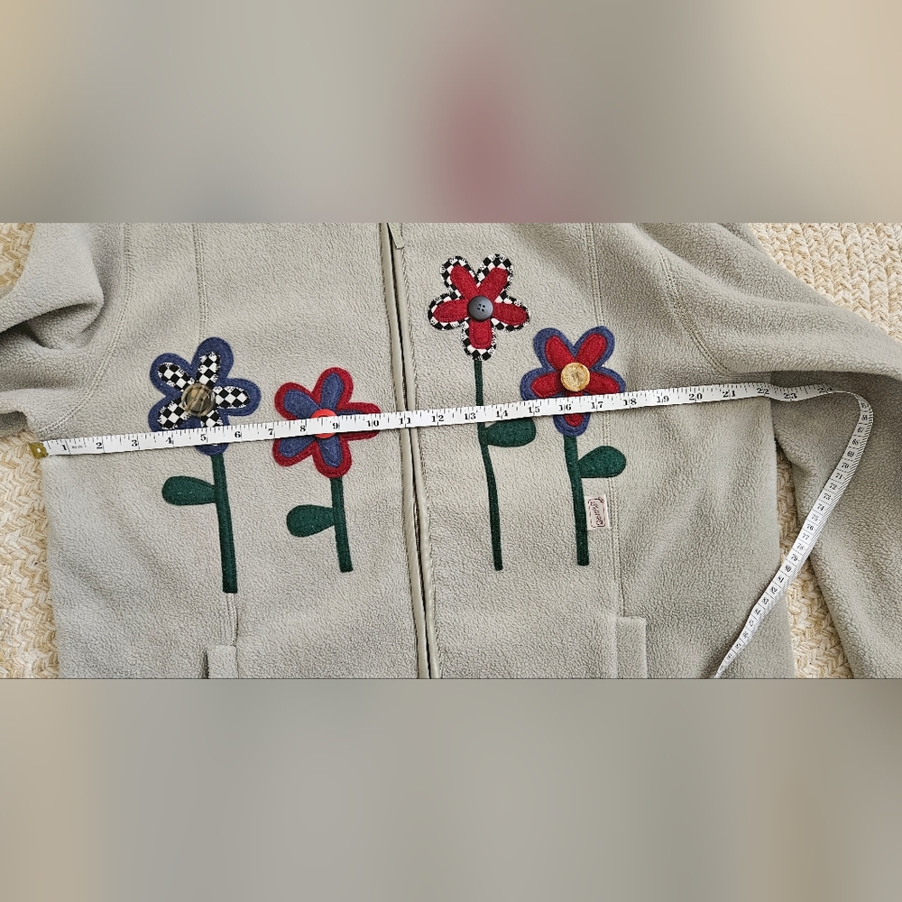 Vintage Carolyn Taylor Sage Green Fleece Jacket with Floral Appliqué - Picture 6 of 8